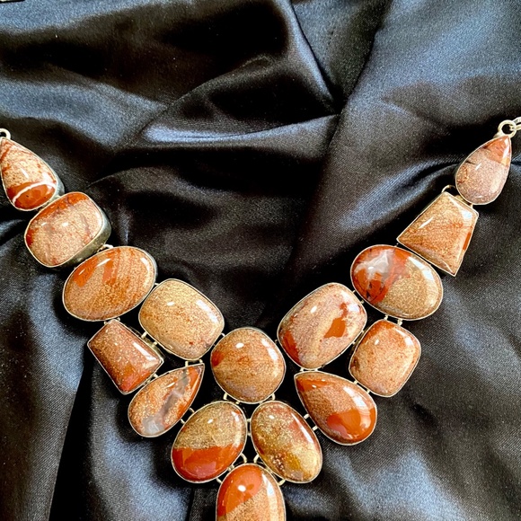 NWT Autumn Jasper Statement Sterling Silver Necklace - Picture 2 of 3